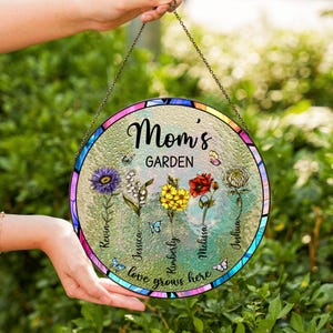 Personalized Grandma's Garden Gift For Grandma, Grandma Gift, Mother's Day Gift For Grandma, Nana Birth Month Flower Stain Glass Suncatcher image 9