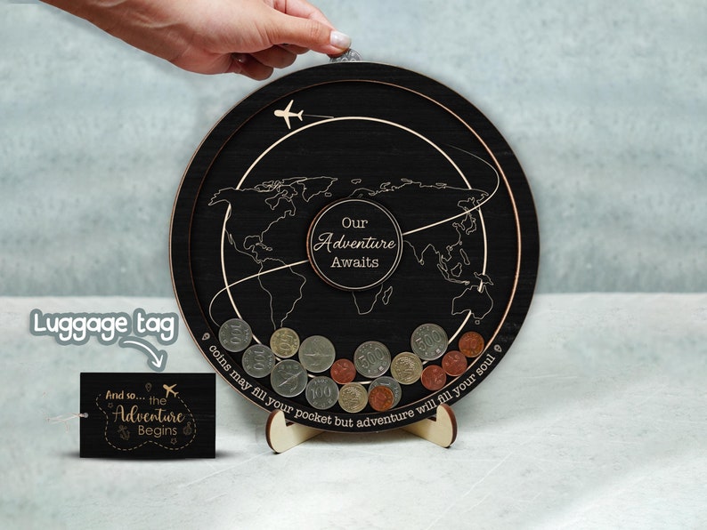 Coin Holder Travel Personalized, Coin Collection Display Foreign Currency Display, Gift for Traveler, Travel Token Display Travel Lover Gift