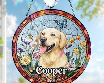 Custom Pet Portrait Stained Glass Suncatcher, Stained Glass Dog Memorial, Custom Dog Portrait from Photo, Pet Memorial Gift, Window hangings