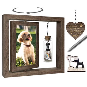 Obrotowa ramka na zdjęcie upamiętniające zwierzę z pojemnikiem na sierść, upamiętnienie utraty zwierzaka, upamiętnienie psa, upamiętnienie zwierzaka, prezent dla miłośnika zwierząt, upamiętnienie kota, wyraz współczucia dla zwierzaka