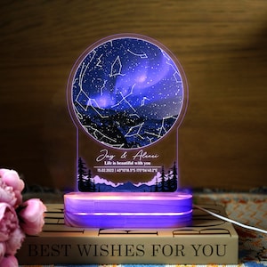 Veilleuse personnalisée carte constellation du ciel nocturne, veilleuse carte des étoiles pour couple, cadeau d'anniversaire, cadeau acrylique pour elle, cadeau d'anniversaire