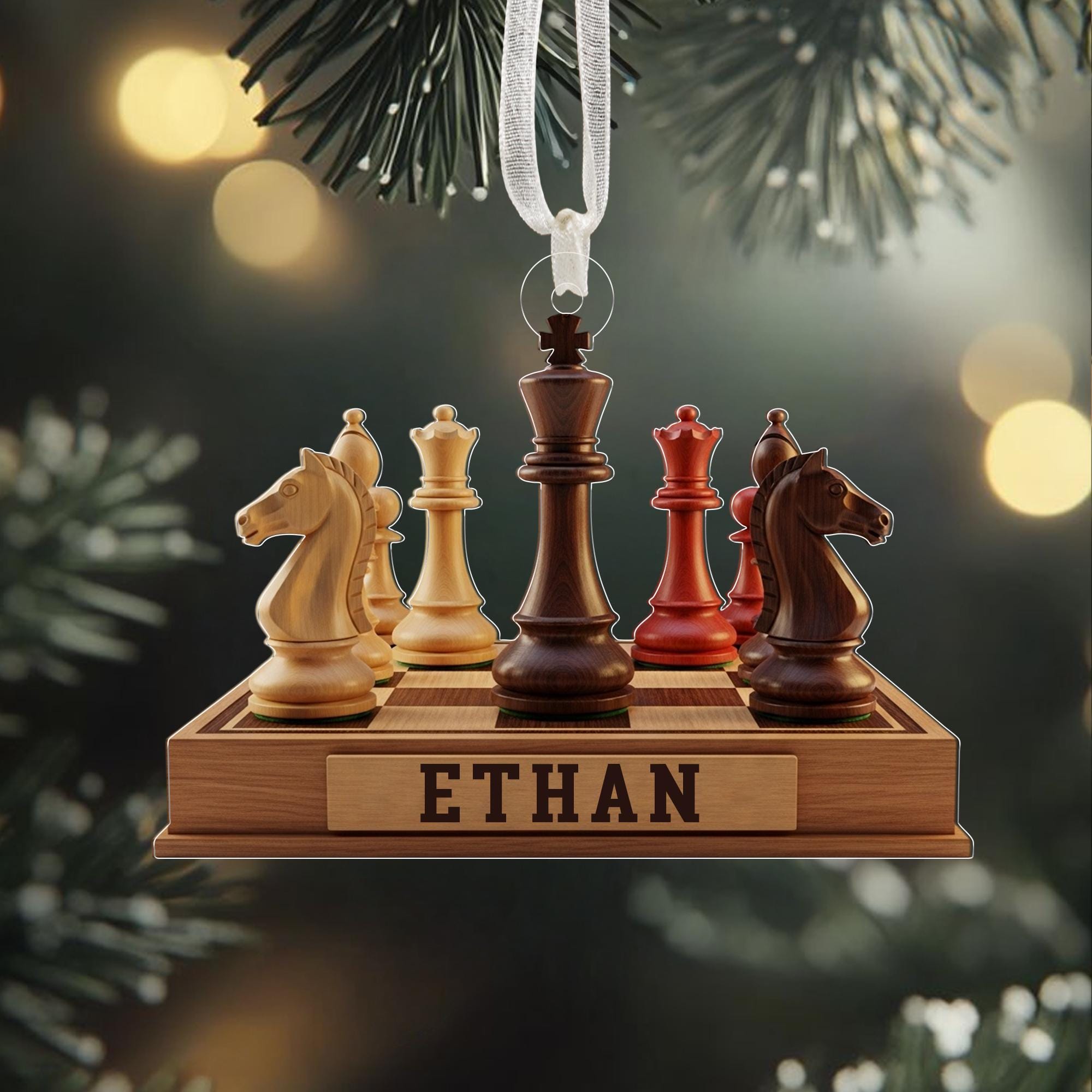 Chess Board Christmas Ornament, Custom Name Chess Player Gift ...