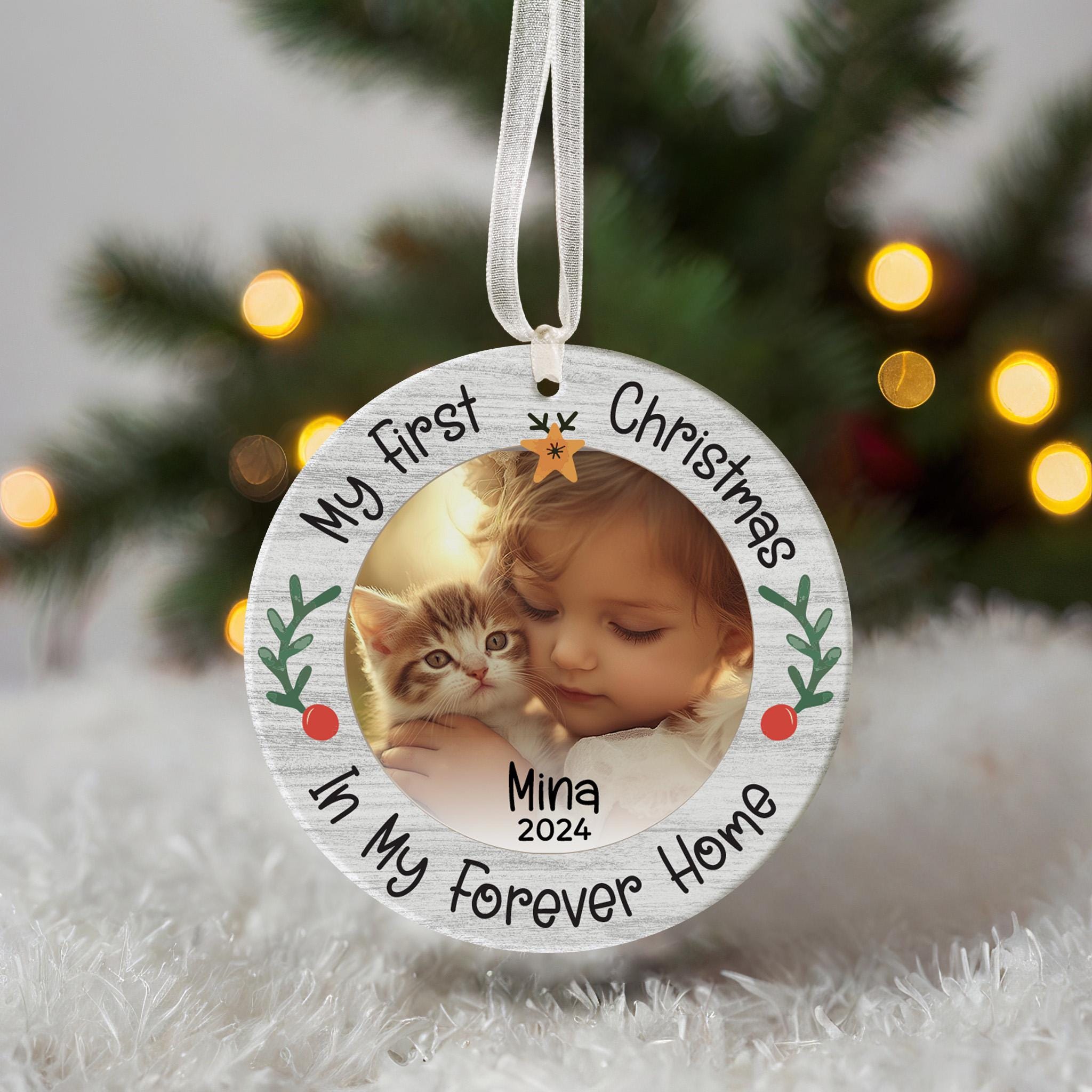 Personalized Cat Adoption Christmas Ornament With Pet Name, Custom Acrylic Holiday Keepsake For First Christmas In Forever Home, Cute Gift For New Cat Owners Or Pet Lovers