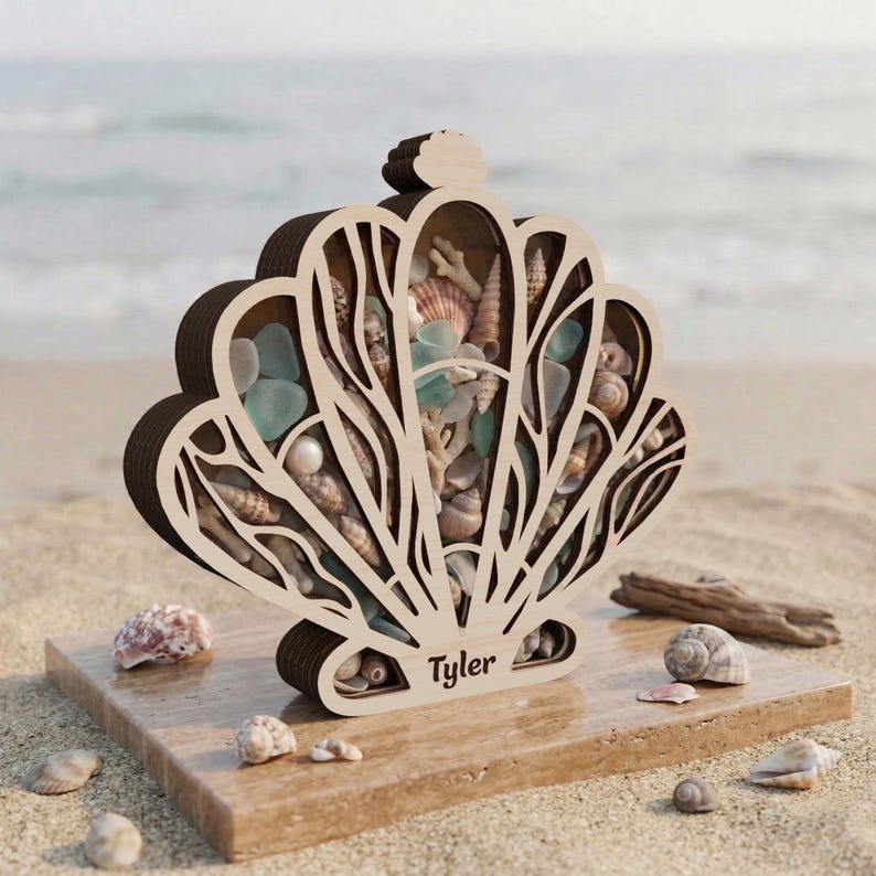 Ocean Frame Box Personalized Seashell Display Frame Beach Memory Box, Sea Glass ...