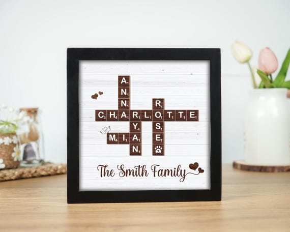 Scrabble Family Name Frame, Custom Family Letter Tile, Family