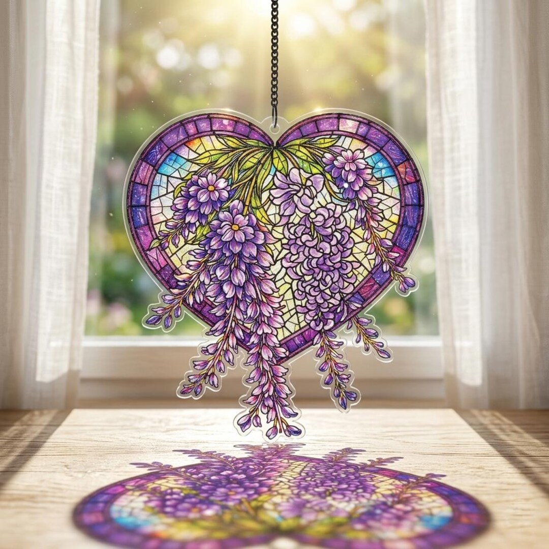 Wisteria Suncatcher, Faux Stained Glass Botanical Acrylic Suncatcher ...