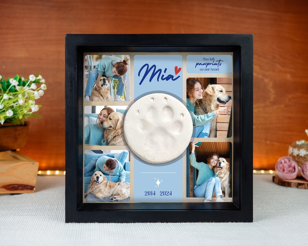 Pet Memorial Paw Print Frame Dog Loss Sympathy Keepsake Shadow Box Pet ...