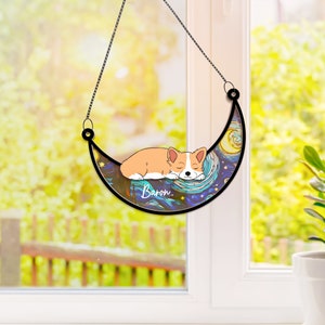 Cat Memorial Suncatcher Sleeping Cat on Moon Loss of Pet Sympathy Gift Handmade Name Cat Ornament Cat Lovers Gifts Cat Passing Remembrance zdjęcie 8