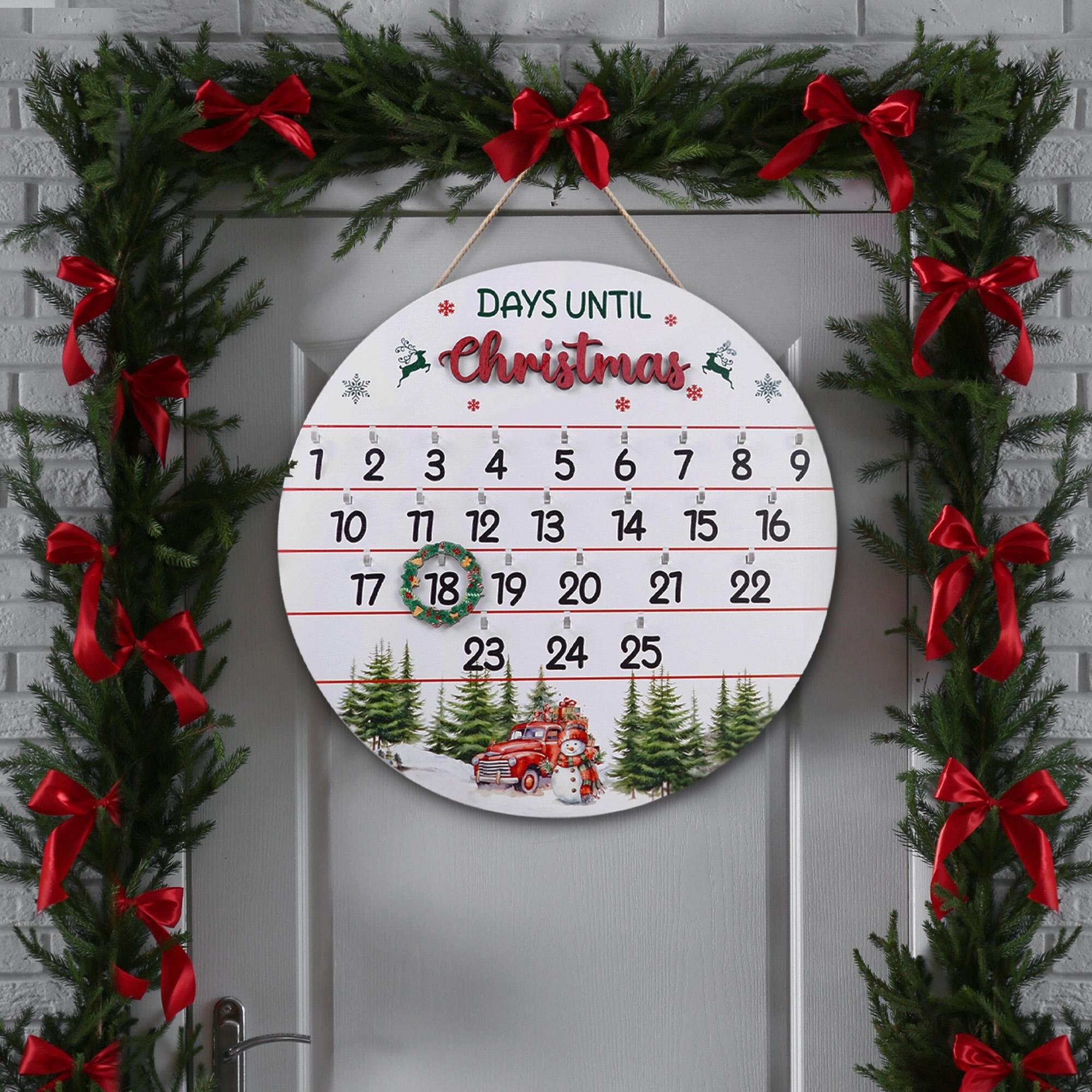 Countdown To Christmas, Round Christmas Countdown Advent Calendar, Days Untill Christmas, Rustic Holiday Xmas Decor, Home Decor Christmas