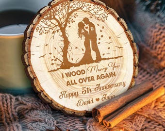 5e verjaardag bruiloft ornament, houten verjaardag kerstornament, I Wood Marry You All Over Again ornament, 5e verjaardag cadeaus