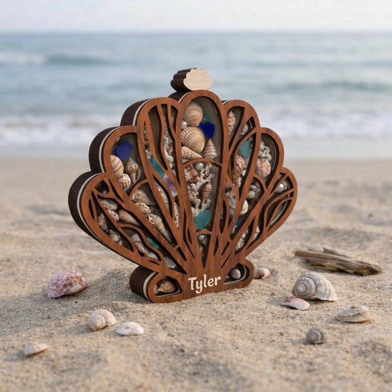 Ocean Frame Box Personalized Seashell Display Frame Beach Memory Box, Sea Glass ...