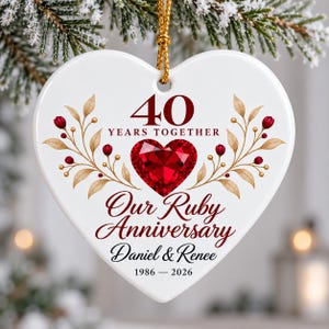 Adorno personalizado para el 40.º aniversario de bodas de rubí, regalo para los padres por su 40.º aniversario de bodas, nombres y fecha personalizados, 40 años juntos.