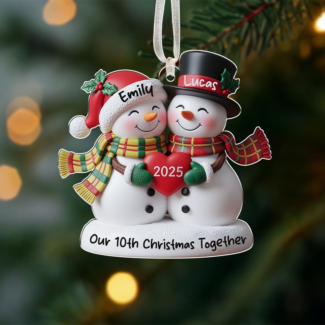 Personalized Snowman Couple Christmas Tree Ornament, Our 10th Christmas ...