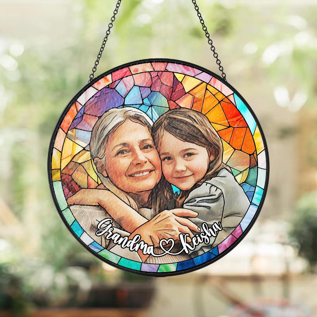 Custom Photo Portrait Stained Glass Suncatcher Gift for Mom,mum Gift ...
