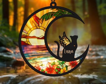Cat Memorial Suncatcher Pet Passing Rainbow Bridge Pet Sympathy Gifts Pet Memorial Light Catcher Condolence Gifts Pet Remembrance Gift