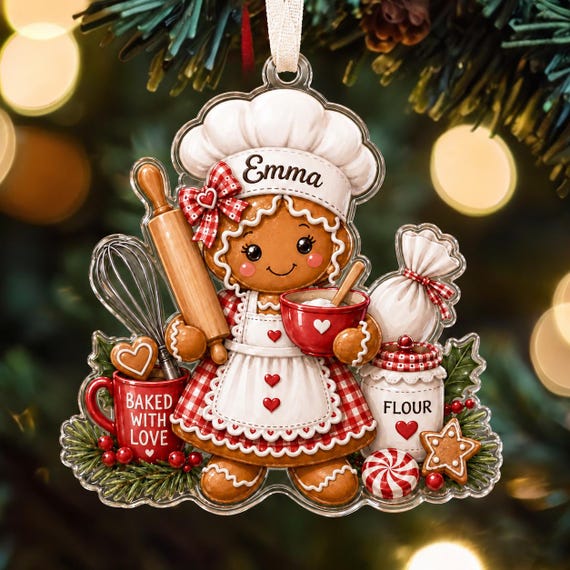 Personalized Baker Christmas Ornament,Name Gingerbread Ornament,Kitchen Xmas Keepsake,Baking Lover Gift,Cooking Gift,Christmas Tree Decor