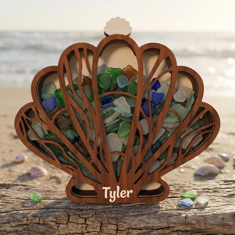Ocean Frame Box Personalized Seashell Display Frame Beach Memory Box, Sea Glass ...