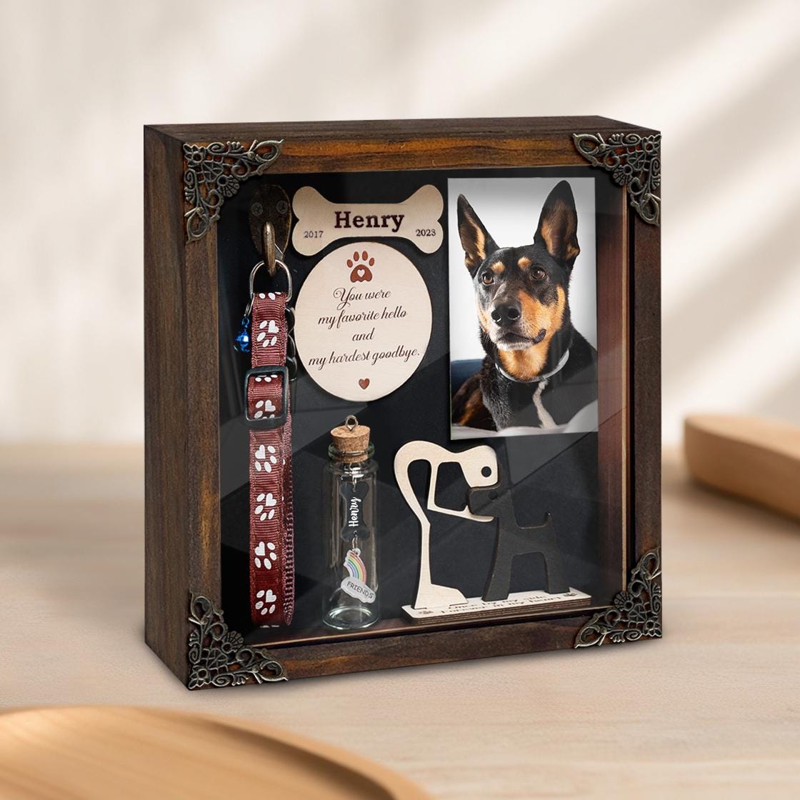 Dog Memorial Shadowbox, Loss Pet Collar Holder Fur Jar, Dog Cat