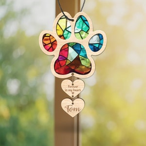 Dog Memorial Suncatcher, Loss of Pet Sympathy Gift, Dog Memorial Ornament, Rainbow Bridge Cat Pet, Dog Remembrance Window Hanging zdjęcie 8