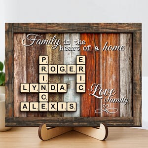 Moldura com nome de família para Scrabble, Placa de madeira personalizada para palavras cruzadas, Presente para avós, Dia dos pais, Decoração rústica, Presente para avó, Azulejos com letras