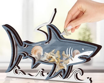Haaientand display haaienverzameldoos voor schelpen zeeglas kristallen agaat fossielen haaientand verzamelaarscadeau, decor nautisch strand