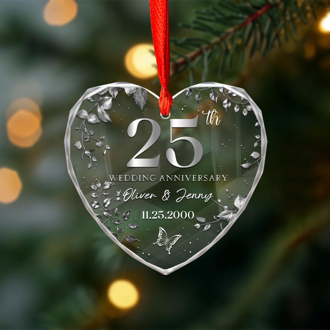 Silver 25th Anniversary Gift, 25th Wedding Anniversary Glass Ornament — free download