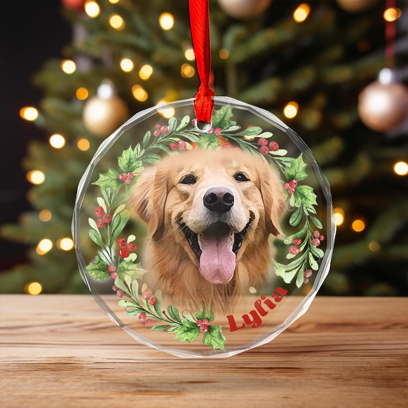 Personalized Dog Ornament With Photo & Name, Custom Glass Christmas ...