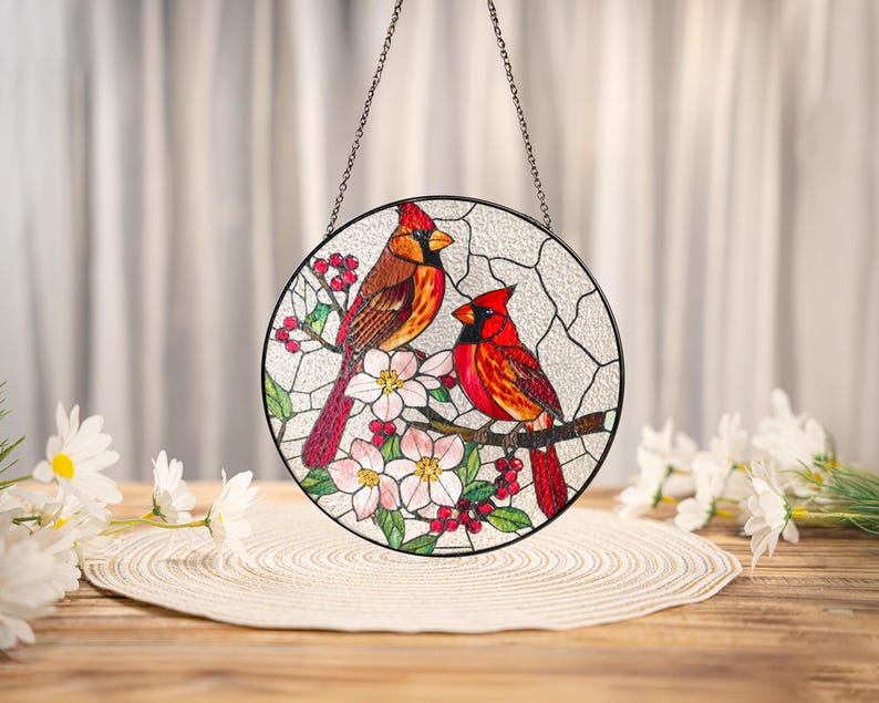 Cardinal Stained Glass Suncatcher,window Hanging,cardinal Lover,glass ...