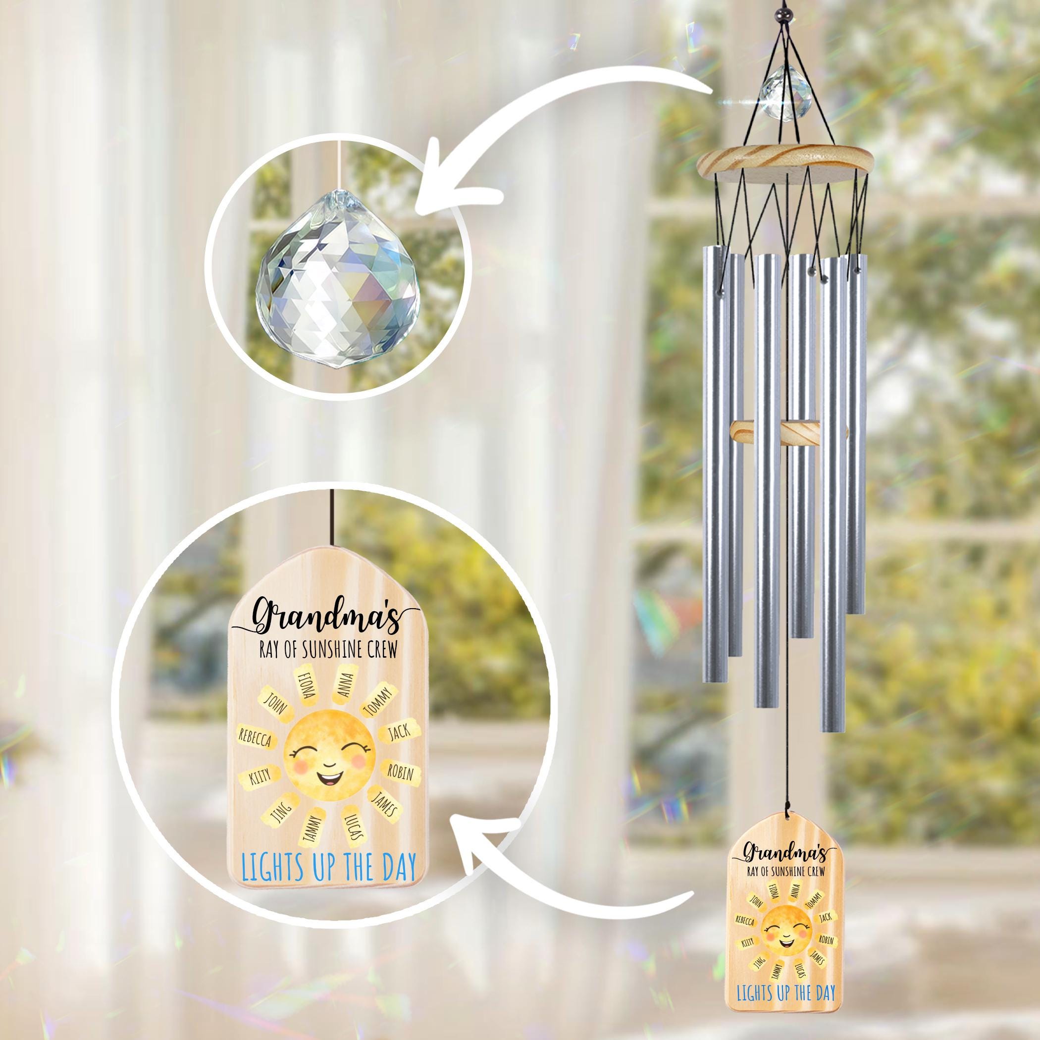 Campanelli A Vento Commemorativi Per Esterno Con 6 Tubi In Alluminio 81 Cm - Tono Profondo E Rilassante Per Giardino - 2