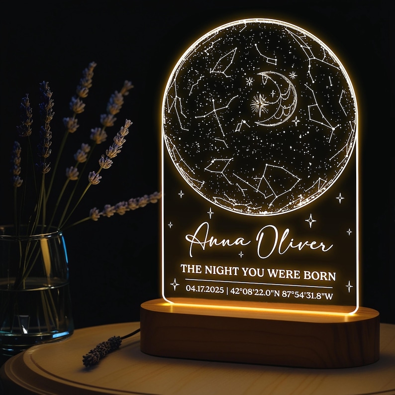 The Night You Were Born Star Map Night Light, Night Sky by Date, Night ...