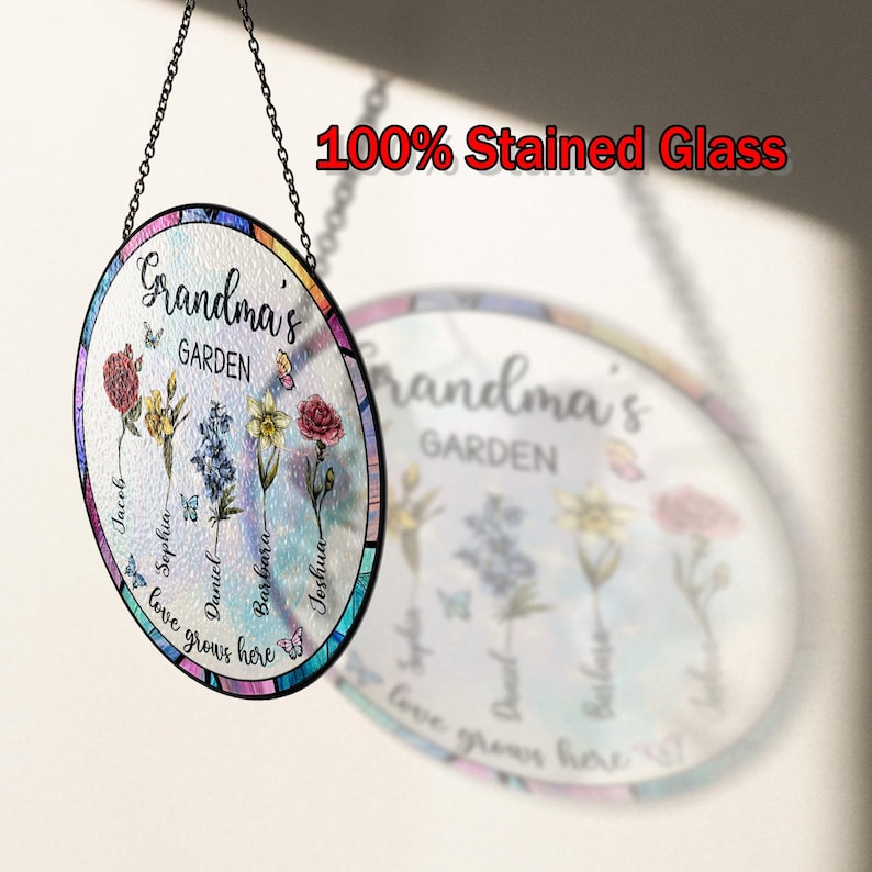 Personalized Grandma's Garden Gift For Grandma, Grandma Gift, Mother's Day Gift For Grandma, Nana Birth Month Flower Stain Glass Suncatcher image 7