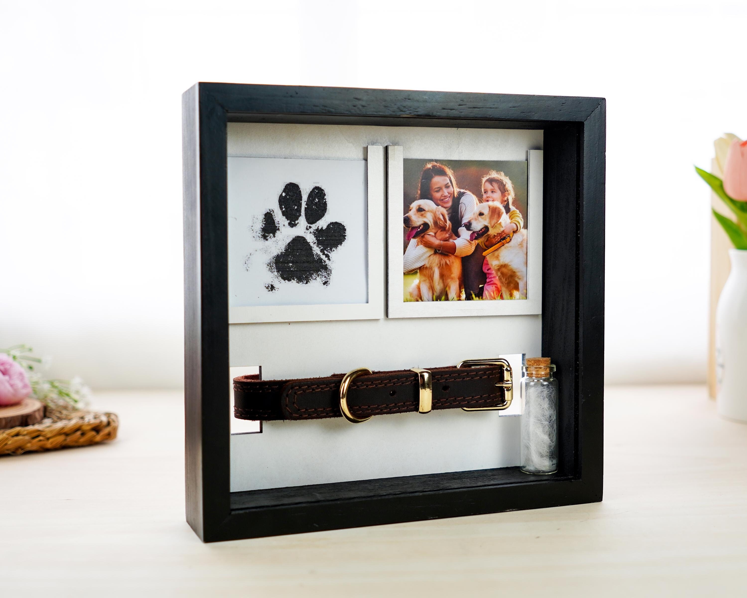 Hundehalsband-Gedenkrahmen Mit Pfotenabdruck – Beileidsgeschenk Bei Haustierverlust, 22,9x22,9 Cm