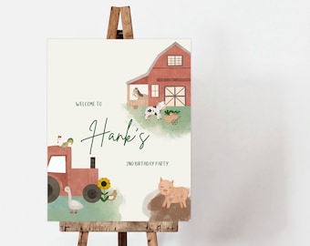 Farm Birthday Welcome Sign, Barnyard Birthday Sign, Tactor Birthday Welcome Sign, Barn Birthday Editable Sign, Customizable Party Decor