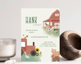 Farm Birthday Invitation, Oink Baa Cluck & Moo Invite, Barnyard Birthday Invitation, Tactor Birthday,Barn Birthday Invitation, Editable Temp