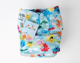 Mr Men Little Miss (Crayons) - Pocket Cloth Nappy/Diaper - Swim Nappy/Day Nappy/Night Nappy/Absorbent Inserts