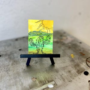 Carte d'art cactus ACEO - Illustration du désert de l'Arizona, oeuvre d'art miniature à collectionner, carte à collectionner succulente, oeuvre d'art originale faite main