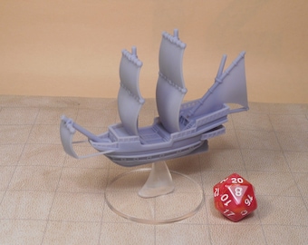 Galleon Ship Miniature with Flying Stand Compatible With DnD Spelljammer