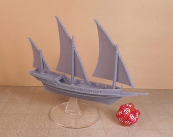 Xebec Sailing ship Gaming Miniature 3D Printed Ship with Flying Stand Compatible with DnD Spelljammer