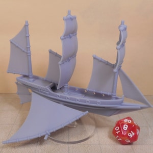 Miniatura de dirigible de vela Xebec para juegos, impresa en 3D, compatible con DnD Spelljammer