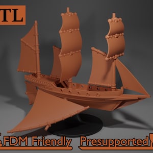 Xebec Sailing Airship Gaming Miniature STL Files for 3D Printing Flying Ship Compatible with DnD Spelljammer