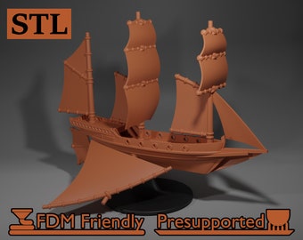 Xebec Sailing Airship Gaming Miniature STL Files for 3D Printing Flying Ship Compatible with DnD Spelljammer