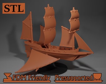Xebec Sailing Airship Gaming Miniature STL Files for 3D Printing Flying Ship Compatible with DnD Spelljammer