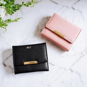Personalised Mini Wallet, Small Faux Leather Monogram Purse, Mini Zip Coin Purse