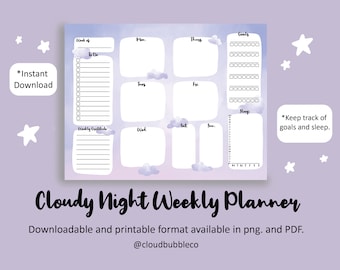 Cute Printable Cloudy Night Weekly Planner