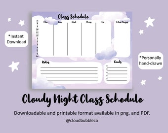 Cute Printable Cloudy Night Class Schedule Planner