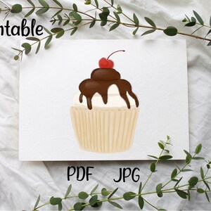 Printable Chocolate Drizzle Cupcake Greeting Card