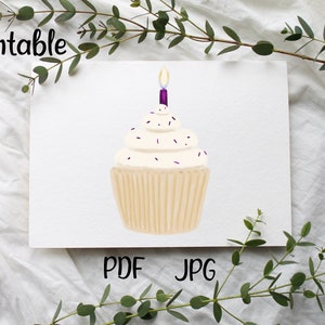 Printable Birthday Cupcake With Candle Greeting Card