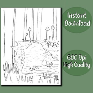 Mushroom Log Forrest Fantasy Printable Coloring Page