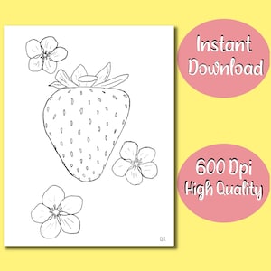 Strawberry & Flower Printable Coloring Page