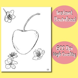 Cherry & Blossom Printable Coloring Page